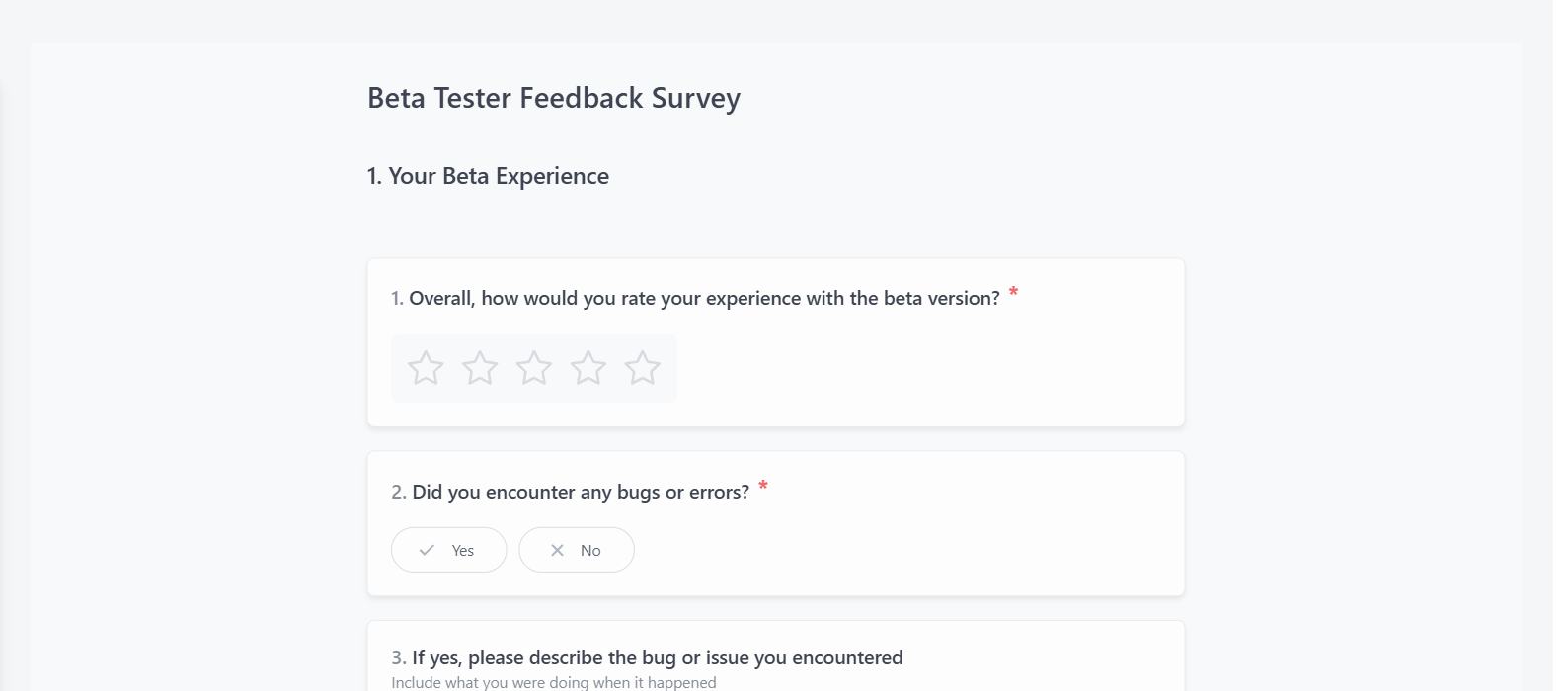 Screenshot of the Beta Tester Feedback Survey template