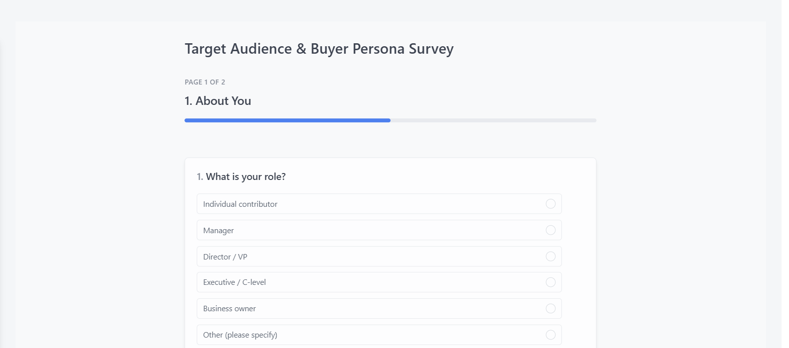 Screenshot of the Target Audience & Buyer Persona Survey template