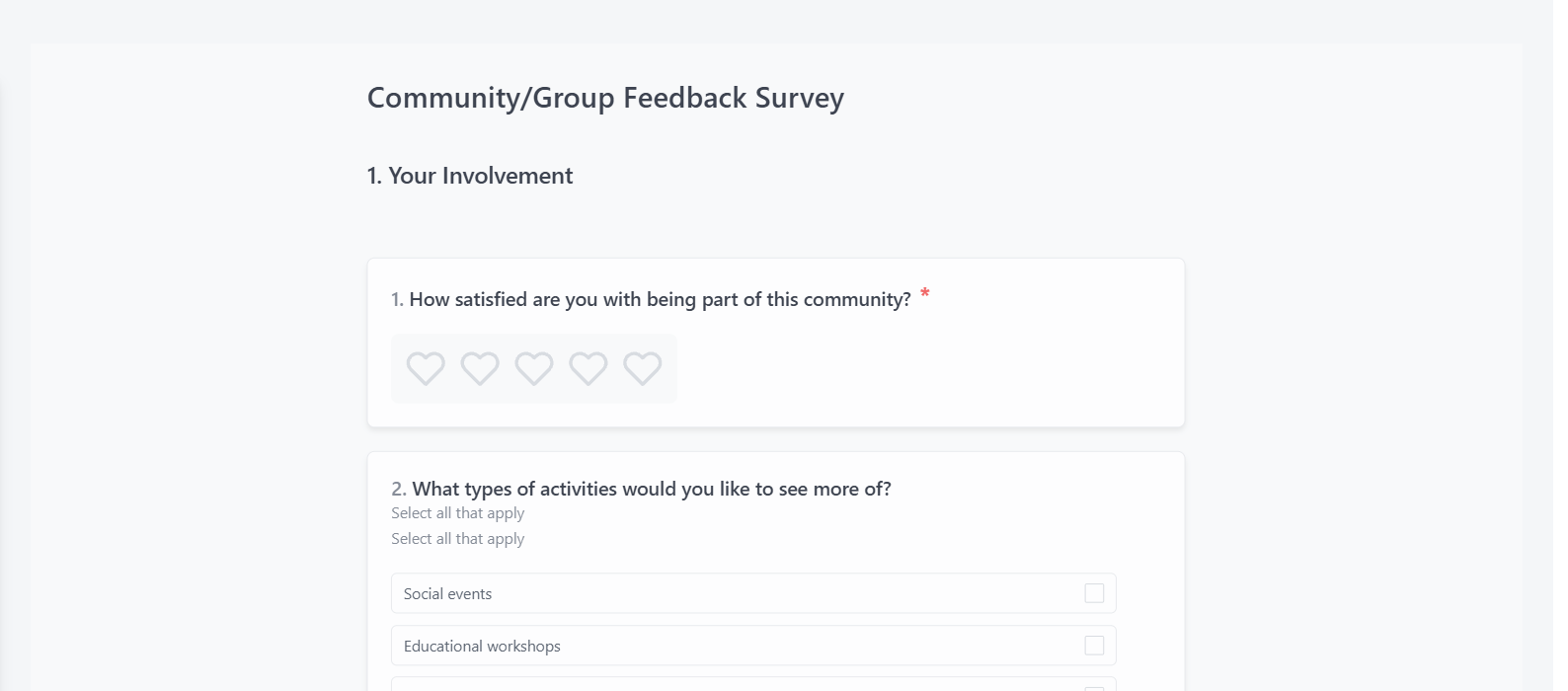 Screenshot of the Community/Group Feedback Survey template