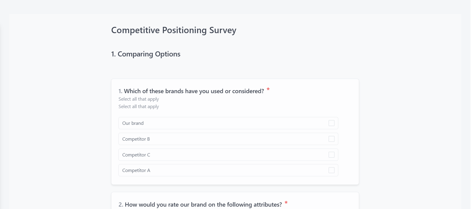 Screenshot of the Competitive Positioning Survey template