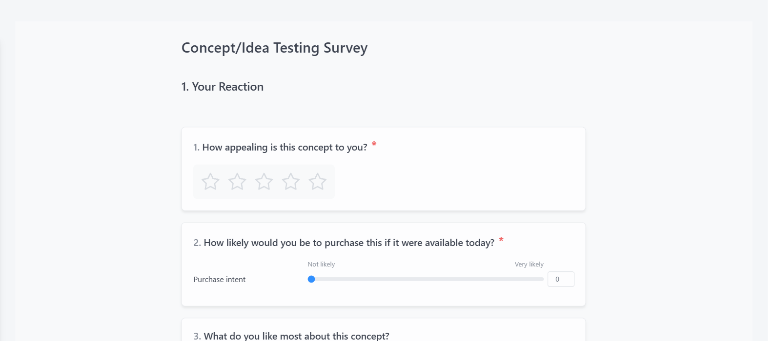 Screenshot of the Concept/Idea Testing Survey template