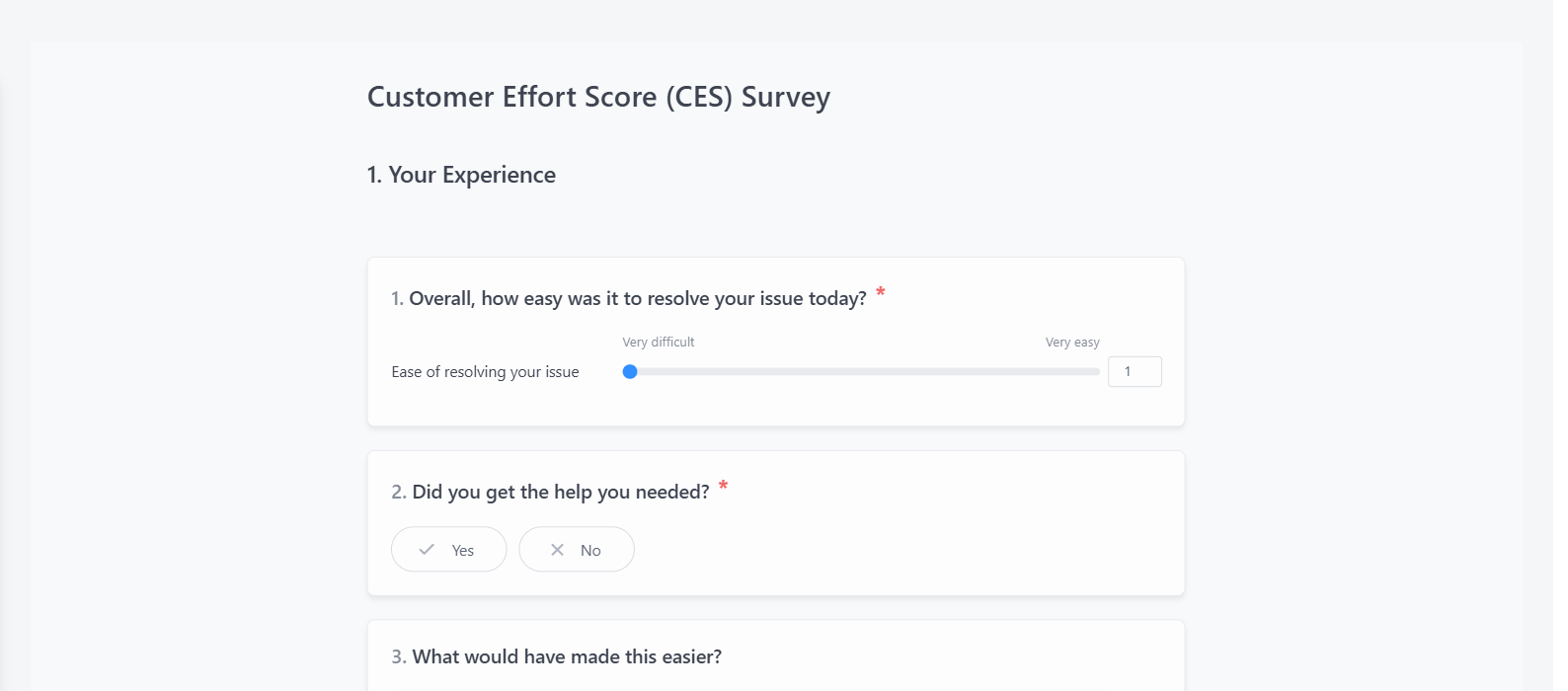 Screenshot of the Customer Effort Score (CES) Survey template