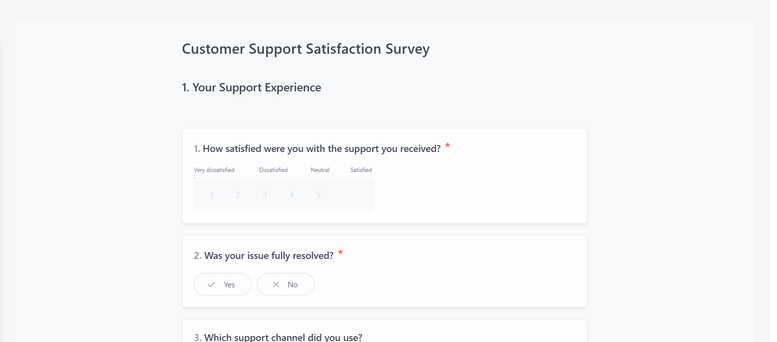 Screenshot of the Customer Support Satisfaction Survey template
