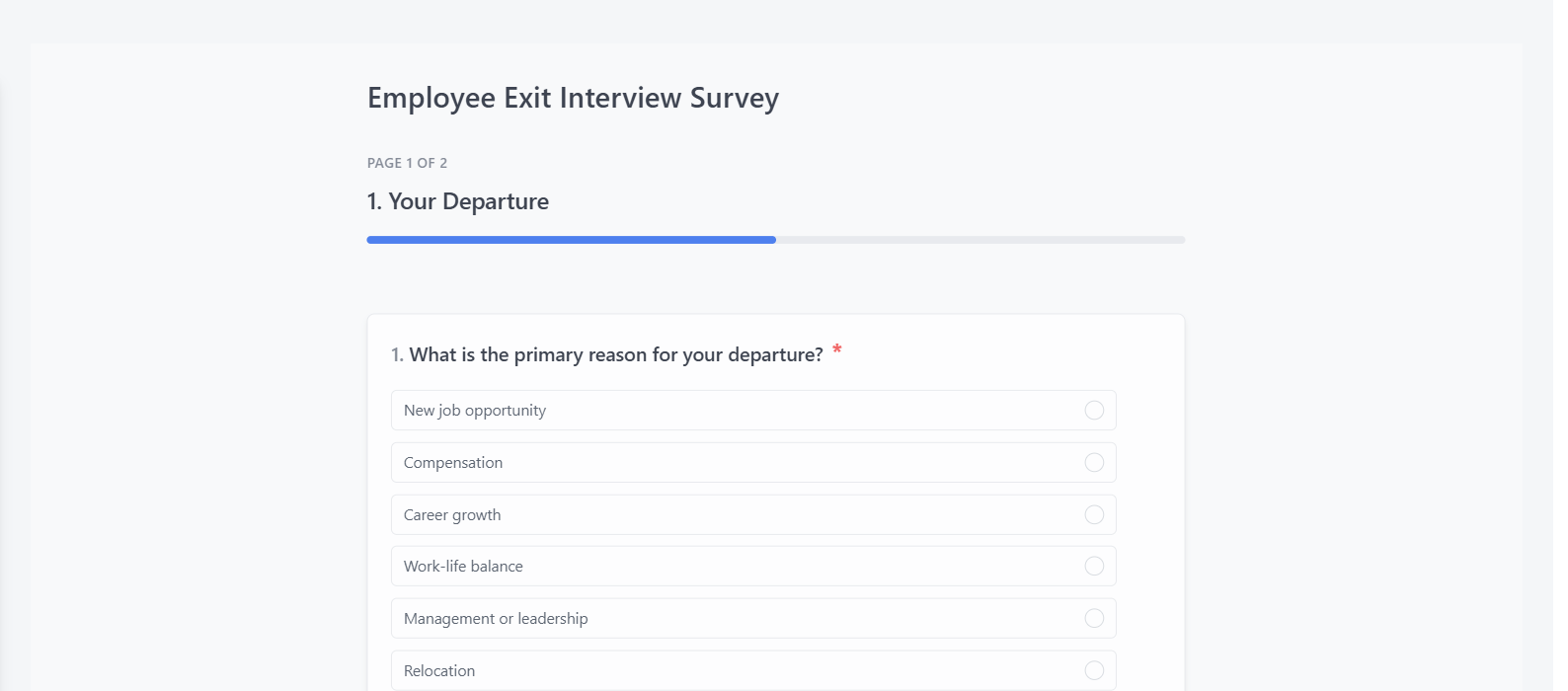 Screenshot of the Employee Exit Interview Survey template