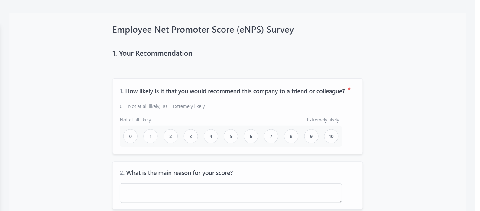 Screenshot of the Employee Net Promoter Score (eNPS) Survey template