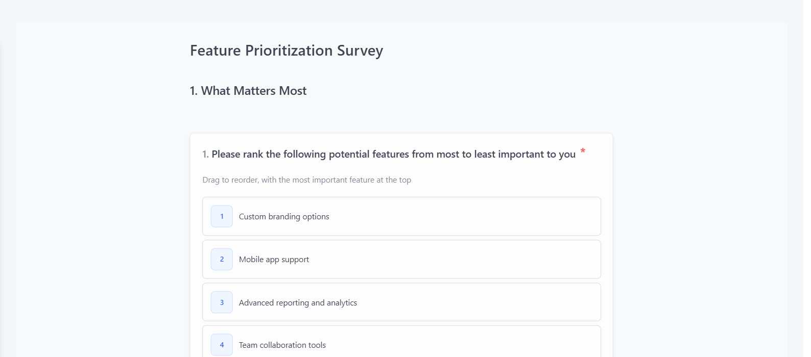 Screenshot of the Feature Prioritization Survey template
