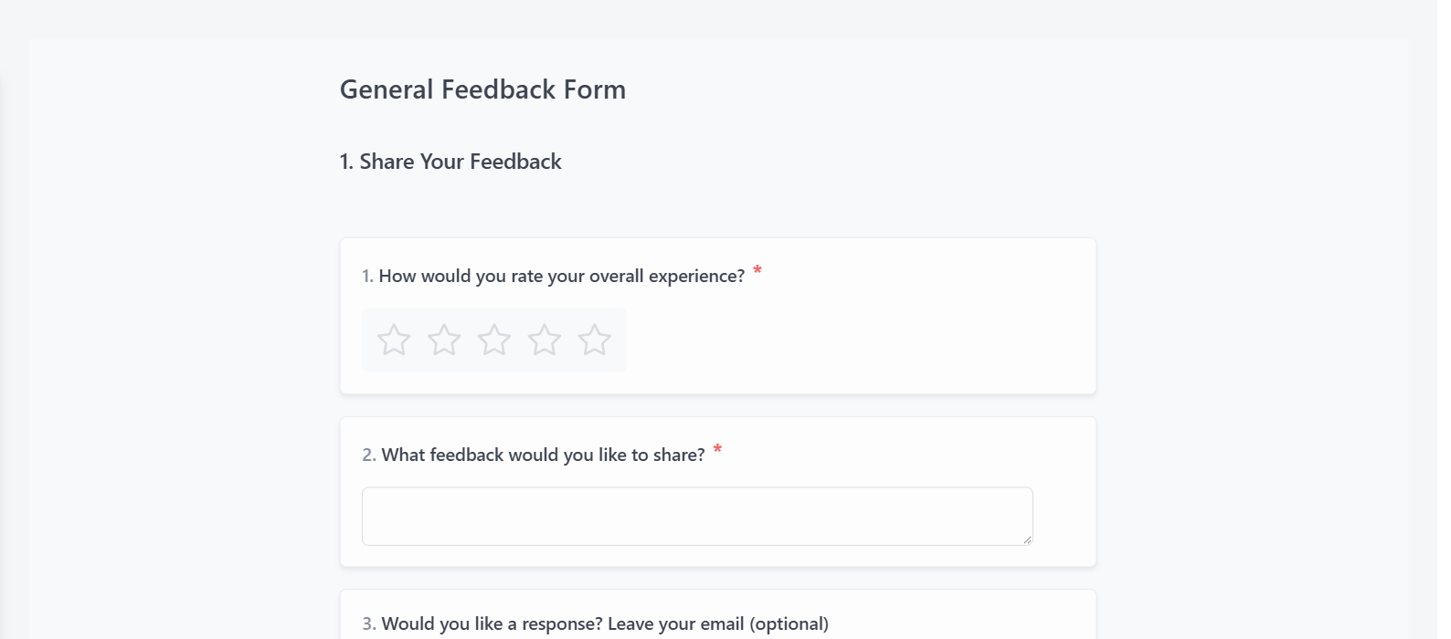 Screenshot of the General Feedback Form template