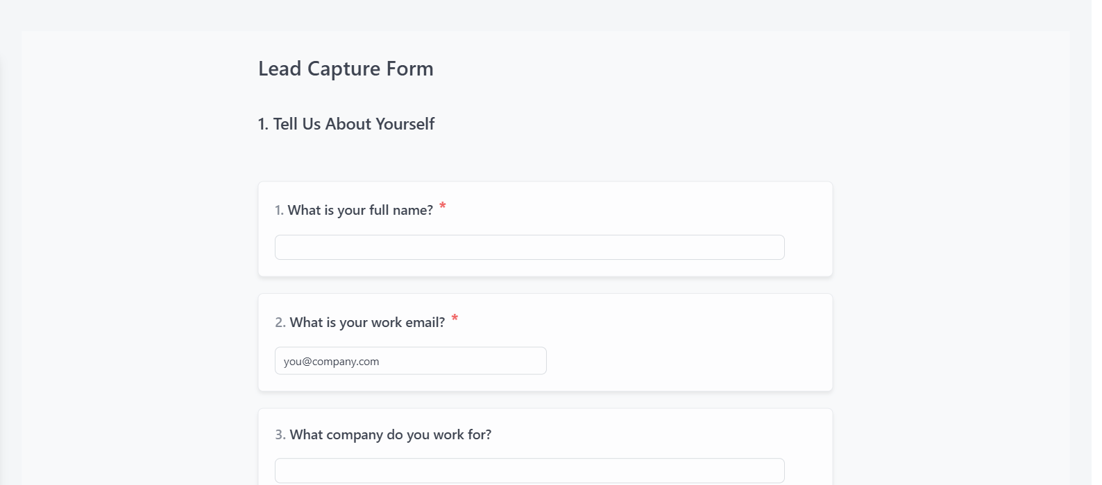 Screenshot of the Lead Capture Form template