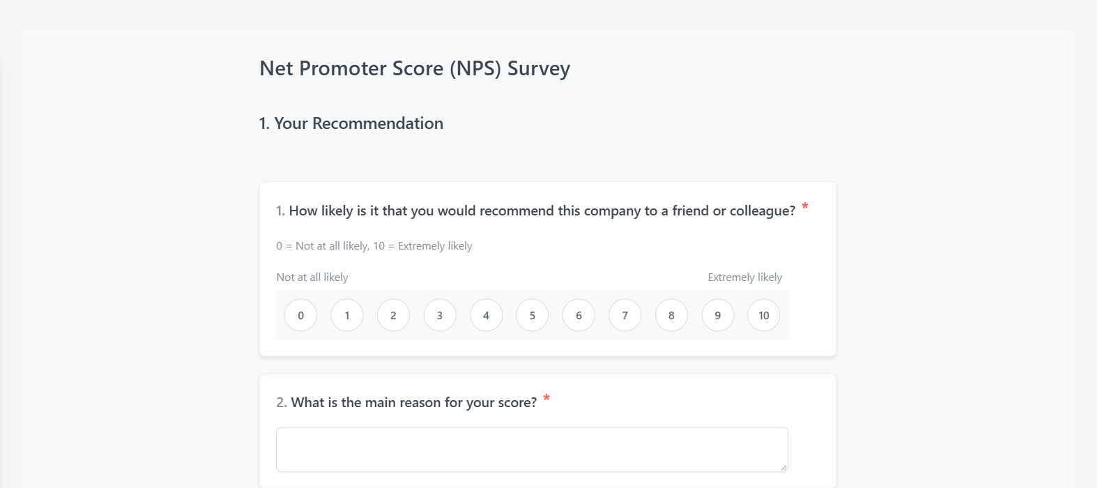 Screenshot of the Net Promoter Score (NPS) Survey template