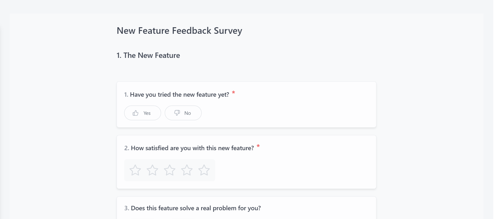 Screenshot of the New Feature Feedback Survey template