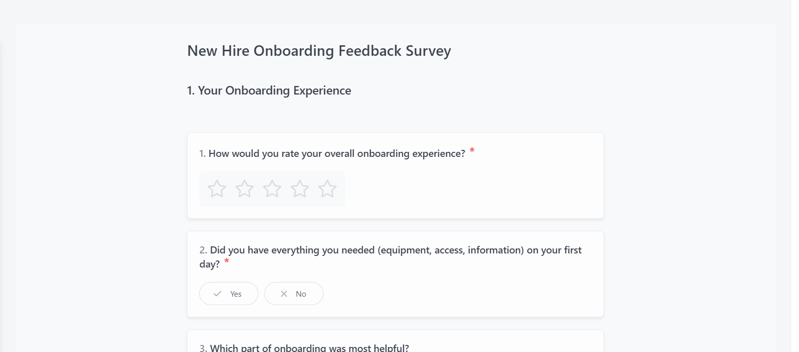 Screenshot of the New Hire Onboarding Feedback Survey template