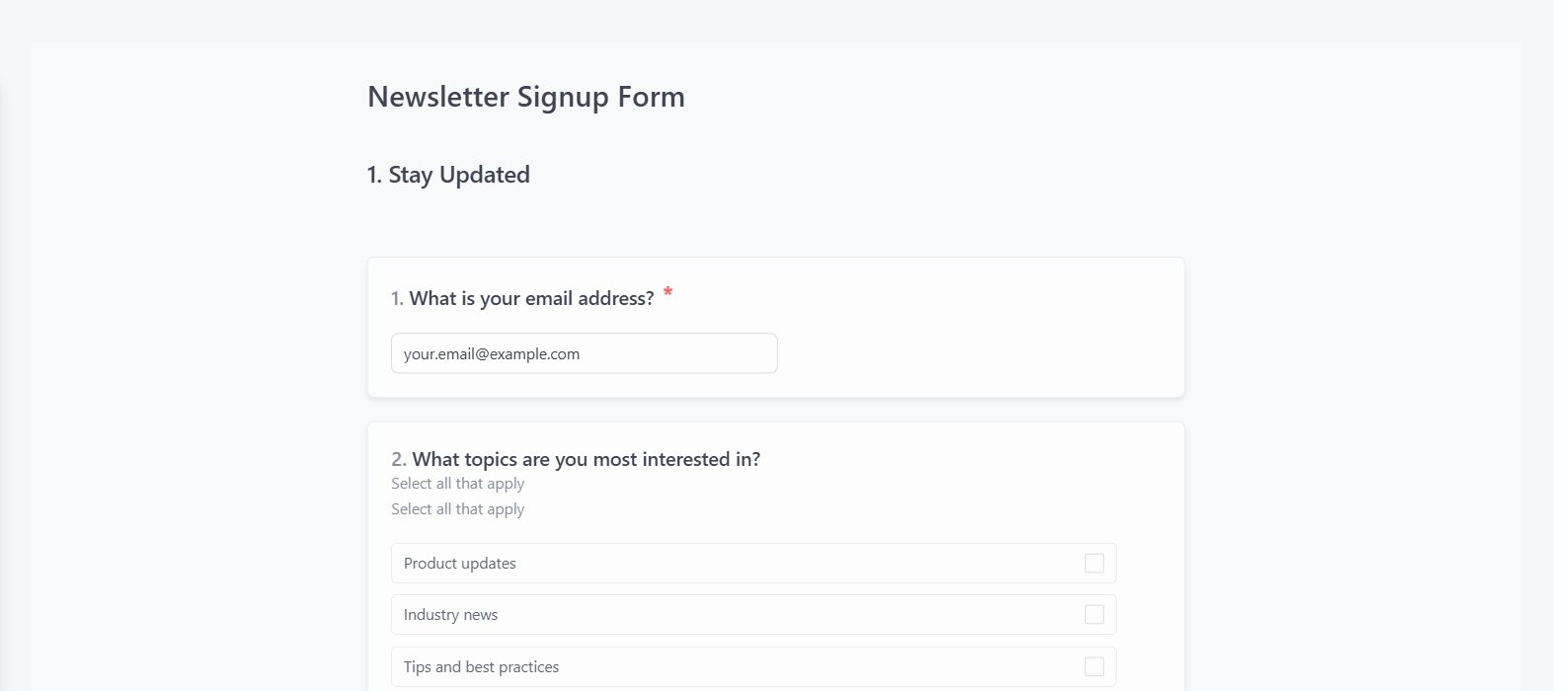 Screenshot of the Newsletter Signup Form template