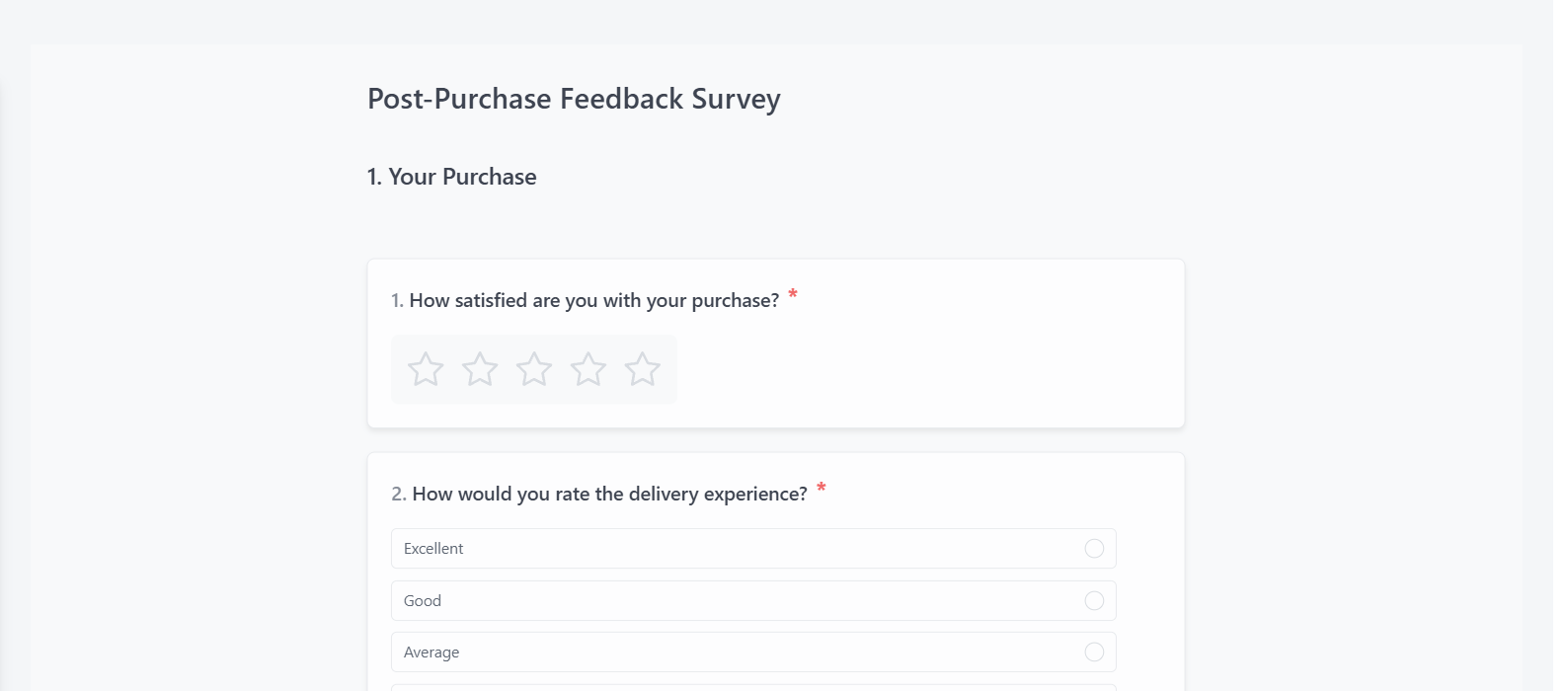 Screenshot of the Post-Purchase Feedback Survey template