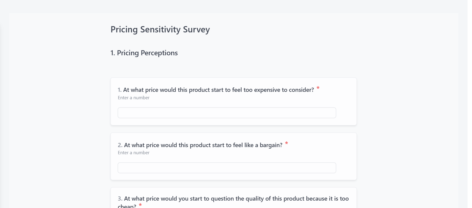 Screenshot of the Pricing Sensitivity Survey template