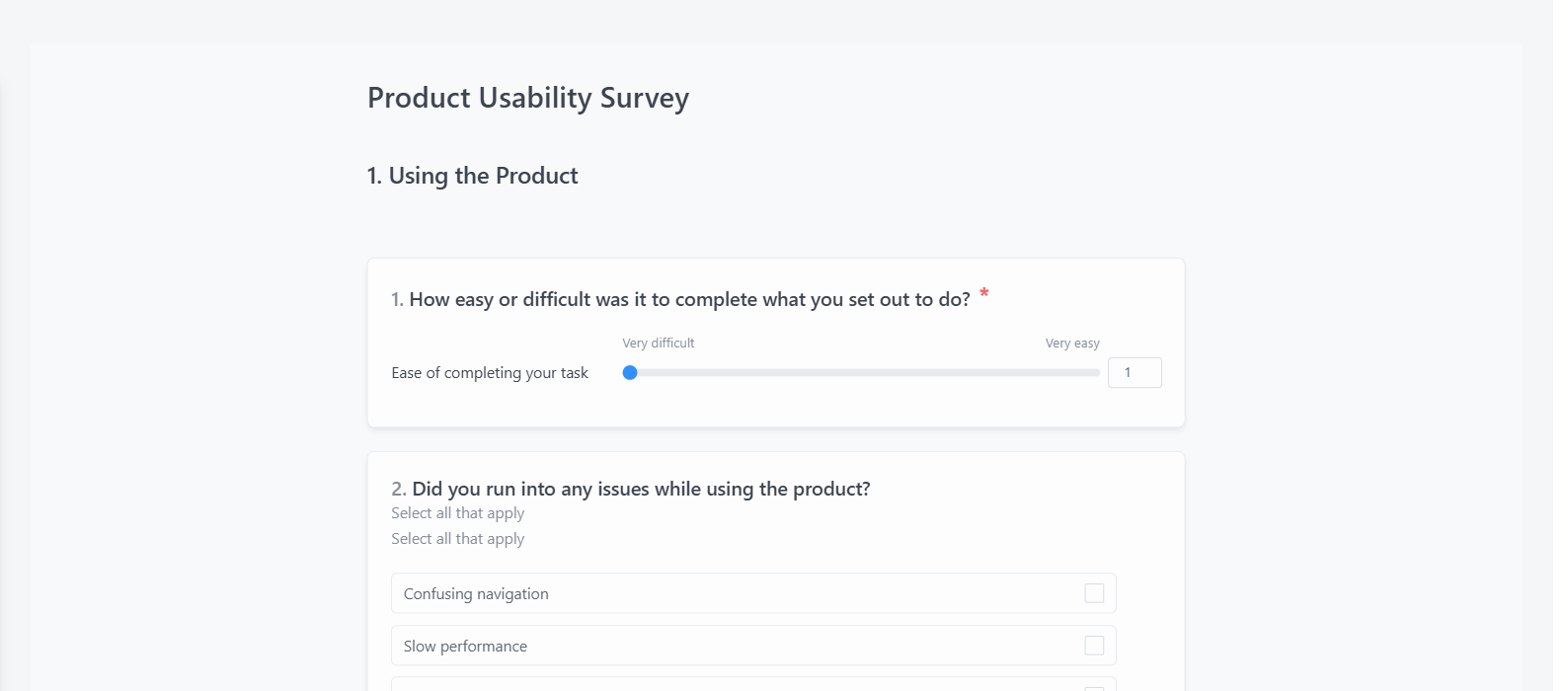 Screenshot of the Product Usability Survey template