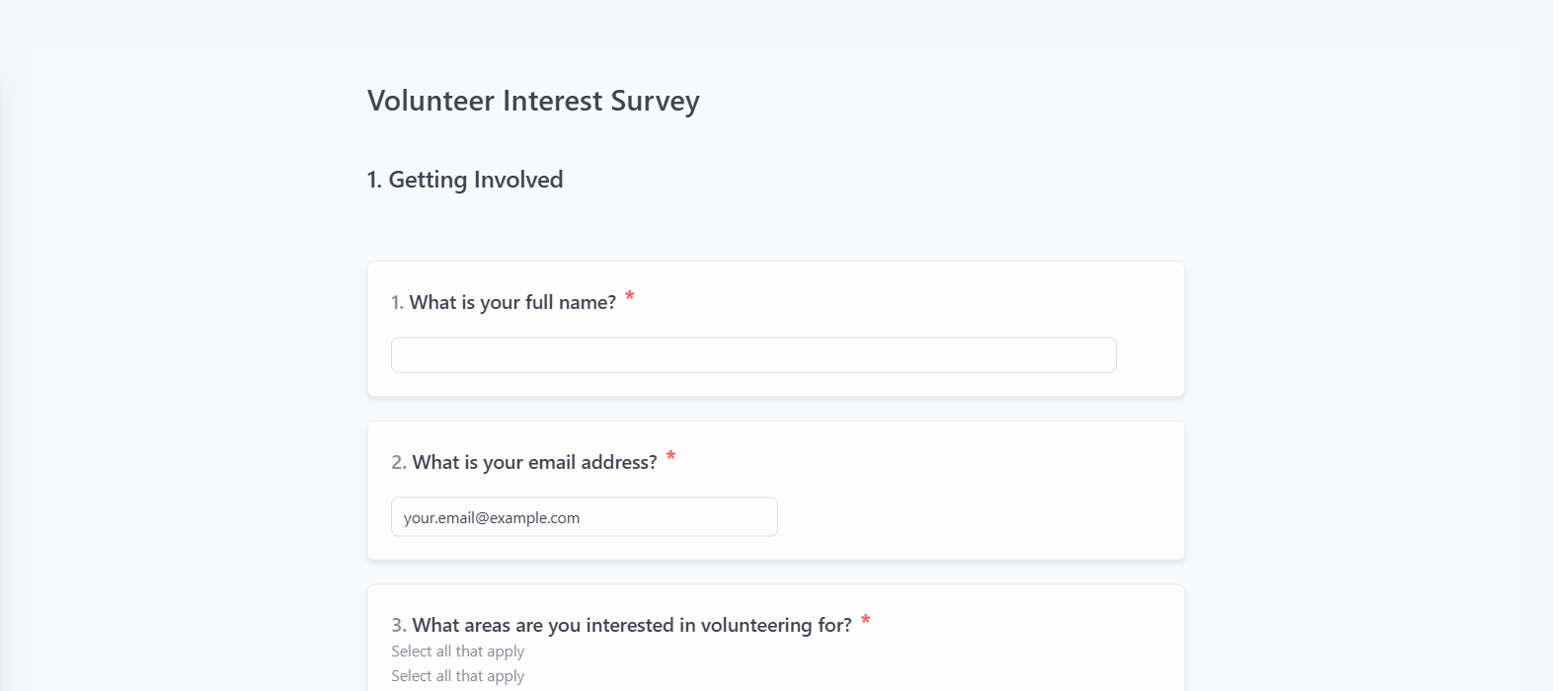 Screenshot of the Volunteer Interest Survey template