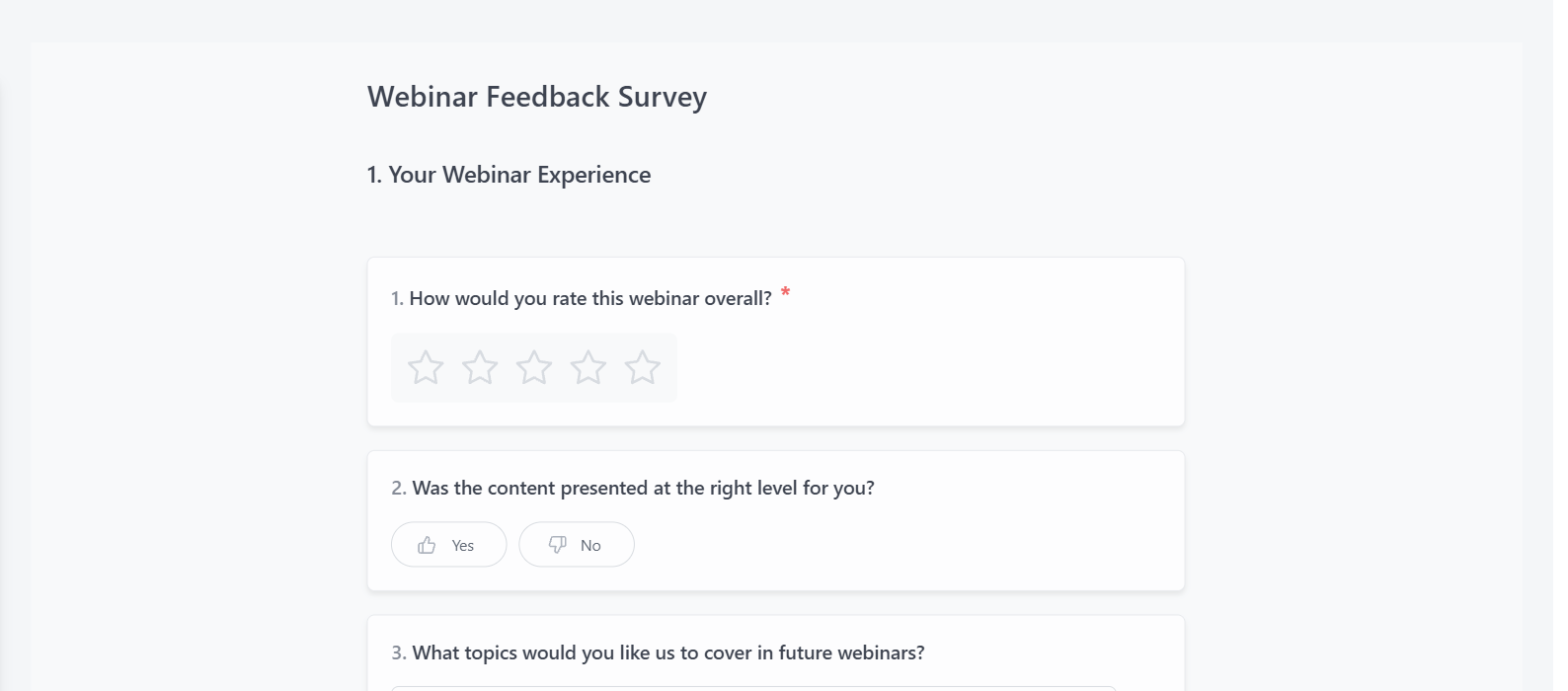 Screenshot of the Webinar Feedback Survey template